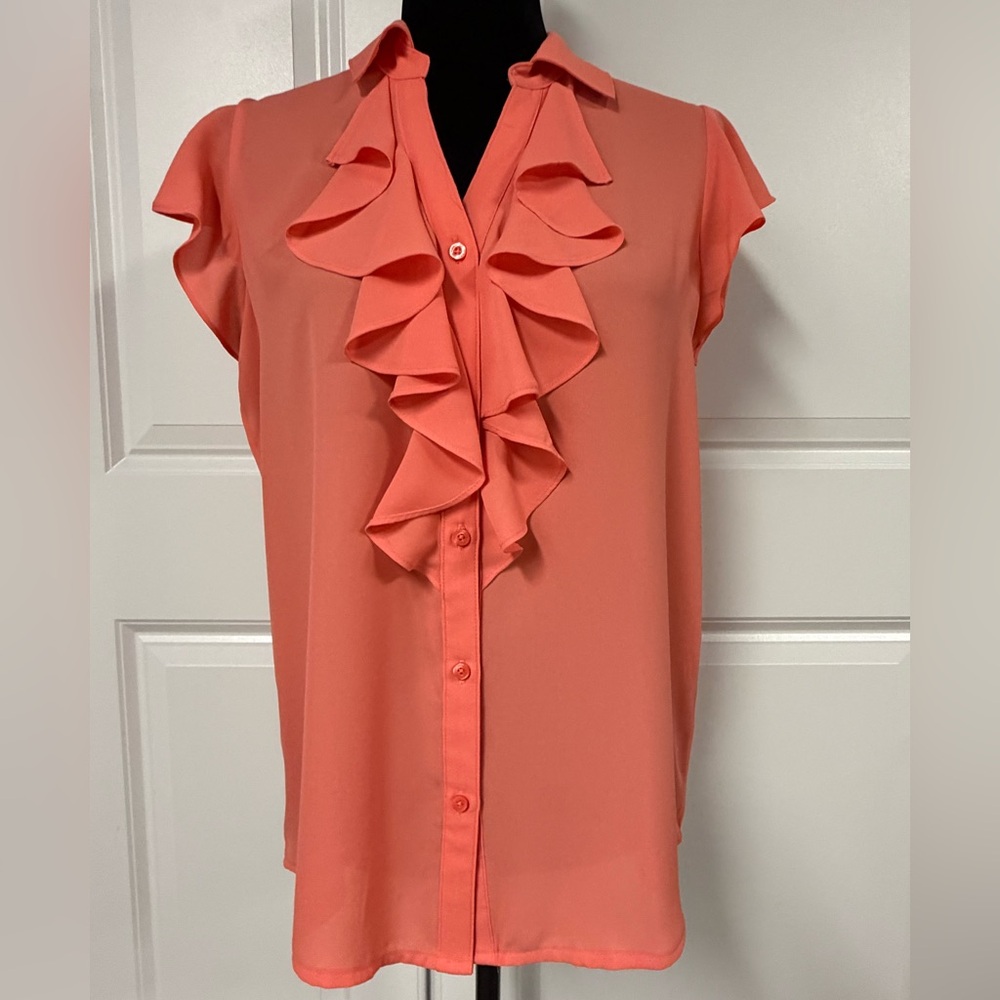 Calvin Klein Ruffle Front Button Up Front Blouse - image 1